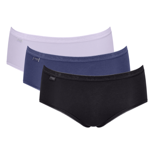Sloggi Truser 3P Basic Plus Midi Colored Svart/Blå bomull 46 Dame