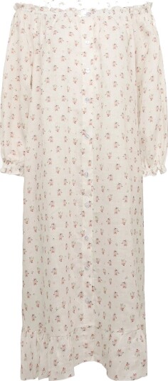 Sleeper Loungewear Linen Dress With Hair Ribbon   WHITE&PINK   XS