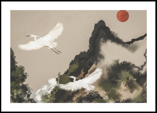 Red Sun Egret Flight Plakat / 30x40