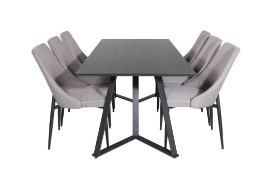 Venture Design Marina & Leone spisegruppe Svart/grå 6 st stoler & bord 180 x 90 cm
