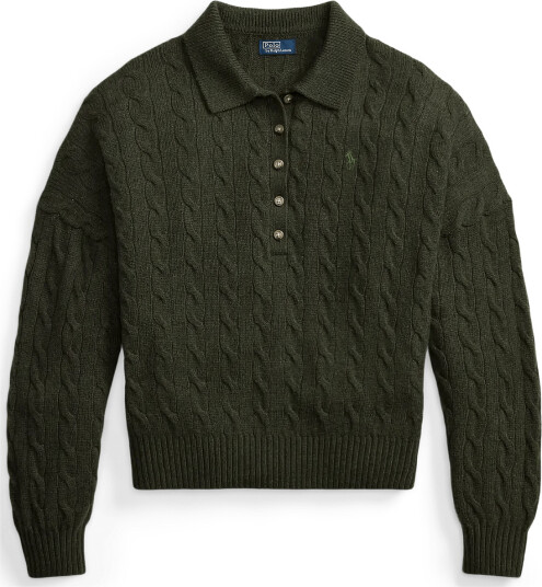 Polo Ralph Lauren Cable Wool Cashmere Polo Collar Sweater Khaki green XL