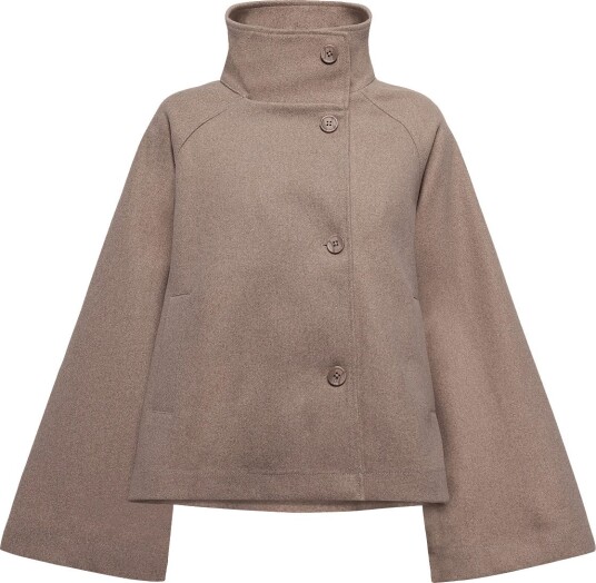 Gina Tricot Wide Sleeve Felt Jacket   Beige   L