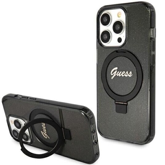 Guess Guess Guhmp15lhrsgsk Iphone 15 Pro 6.1" Czarny/Black Hardcase Ring Stand Script Glitter Magsafe