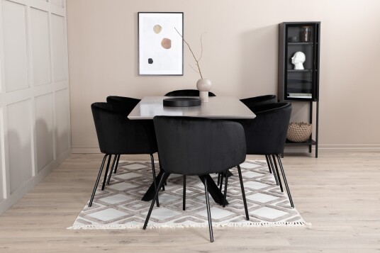 Venture Home Spisegruppe Arnulf 190 cm inkl. 6 Beraid Stoler Grå/Svart