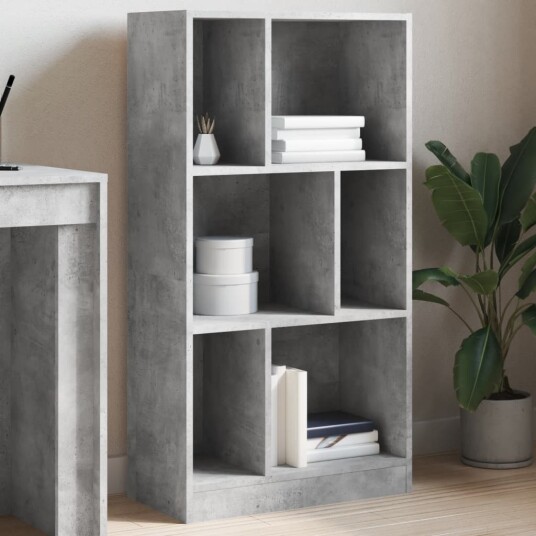 Bokhylle betonggrå 57x28,5x107,5 cm konstruert tre