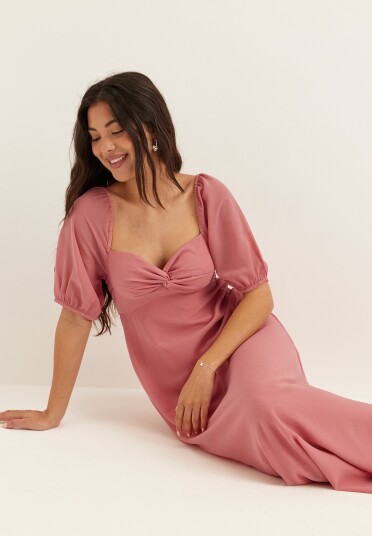 Bubbleroom Twist Detail Short Sleeve Maxi Dress