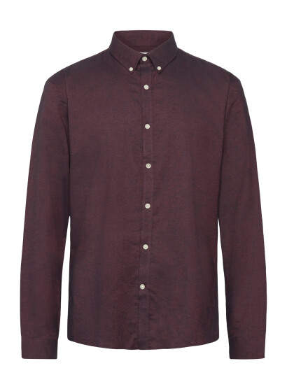 Lindbergh Yarn Dyed Oxford Superflex Shirt - Burgundy - L