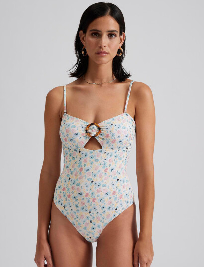 Malina Mandy Bamboo Ring Bandeau Swimsuit White XS Malina Mandy Bamboo Ring Bandeau Swimsuit White XS