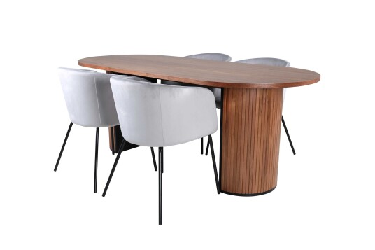 Venture Design Bianca & Berit spisegruppe Grå/natur 4 stoler & bord 200 x 90 cm
