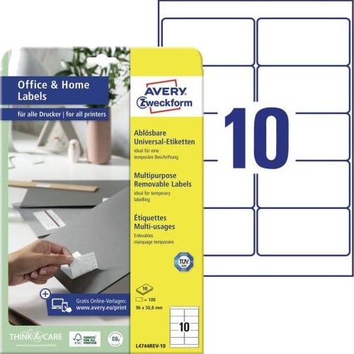 Avery Zweckform Universaletiketter 96 X 50,8 Mm Hvit Flerfantiell Avtagbar Med Kant Hele Veien Fsc Sertifisert 1 Stk L4744rev 10 Avery Zweckform Universaletiketter 96 X 50,8 Mm Hvit Flerfantiell Avtagbar Med Kant Hele Veien Fsc Sertifisert 1 Stk L4744rev 10