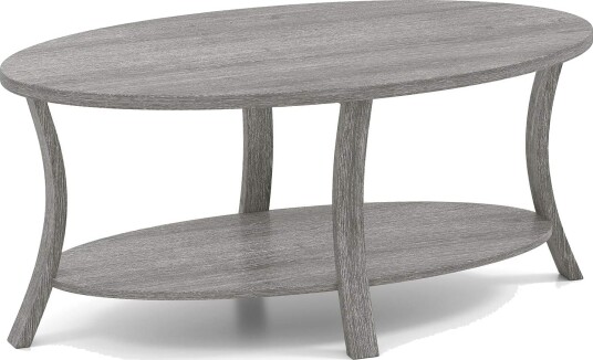 Ovalt salongbord med hylle – gummitre design med to etasjer