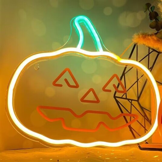 Neolia LED Neonskilt Halloween - Oransje og Grønt Lys med Gresskar