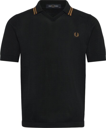 Fred Perry Pointelle Knitted Shirt   Black   S