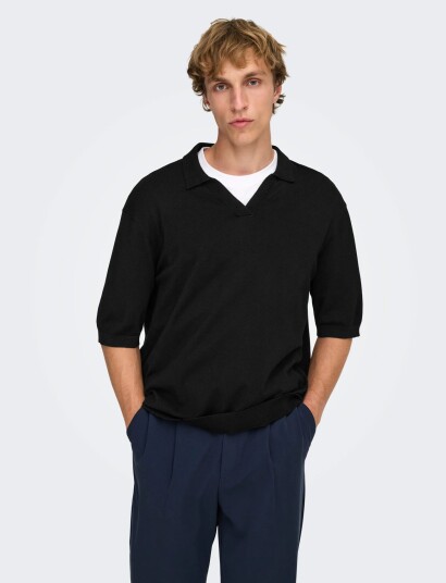 ONLY & SONS Onswyler Life Rlx 12 Ss Split Knit Noos Black XL