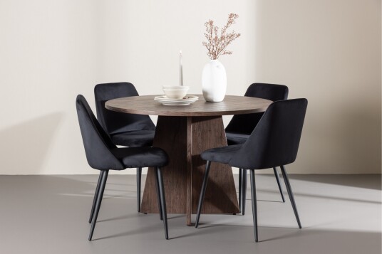 Venture Home Bootcut Spisegruppe 110 cm Rund med 4 Night stoler Mocca/Svart