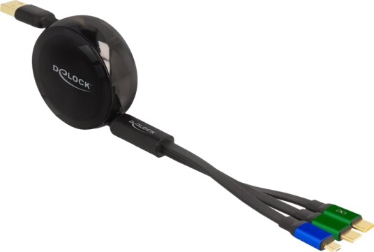 Delock Usb-Kabel Usb Hann Til Micro-Usb Type B 24 Pin Usb-C Hann Usb 2.0 10 V 3 A 1.13 M Tilbaketrekkbar Flat Up To 480 MbpSvart