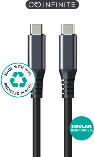 eSTUFF INFINITE USB-C Kabel 8K 60Hz 1.2m - 100% Resirkulert Plast Svart