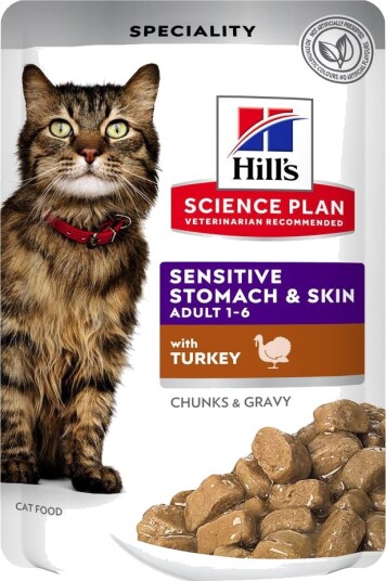 Hill'S Science Plan Tørrfôr Science Plan Adult Cat Sensitive Stomach & Skin Kalkun 12 X 85 G