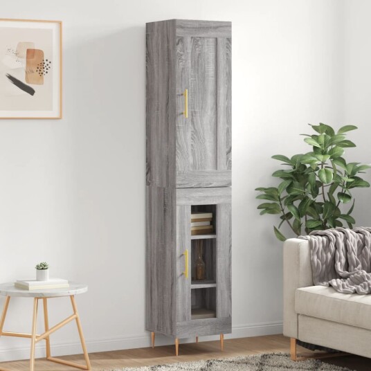 vidaXL Highboard grå sonoma 34,5x34x180 cm konstruert tre