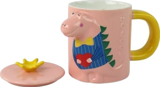 Leantoys Kopp Med Lokk Dinosaur Rosa Dinosaur 400 Ml