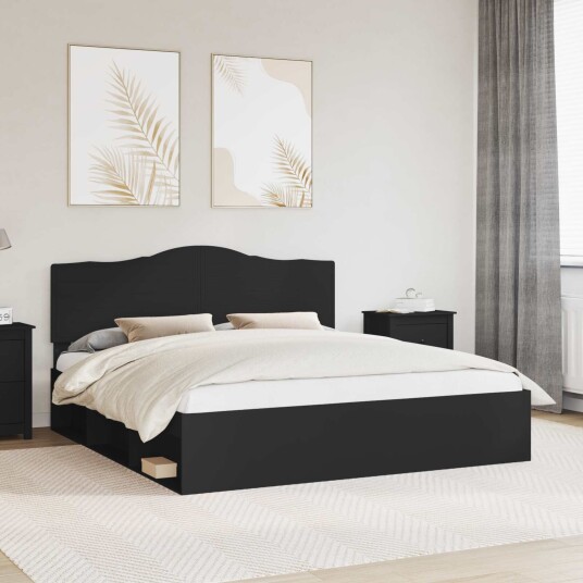  Sengestamme med hodegjerde Svart 180 x 200 cm Massiv furu