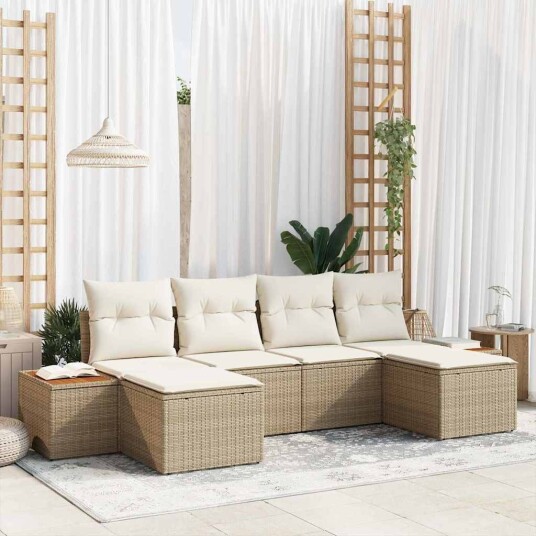 6-delt hagesofa sett med puter Beige Poly-Rotting Akacia