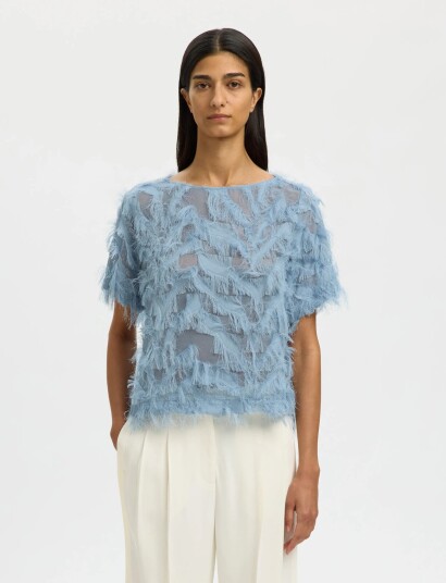 Selected Slfmyline Ss Boat Neck Top B Blue 40