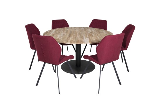 Venture Design Cirebon & Gemma spisegruppe Natur/rød 6 st stoler & bord 140 cm