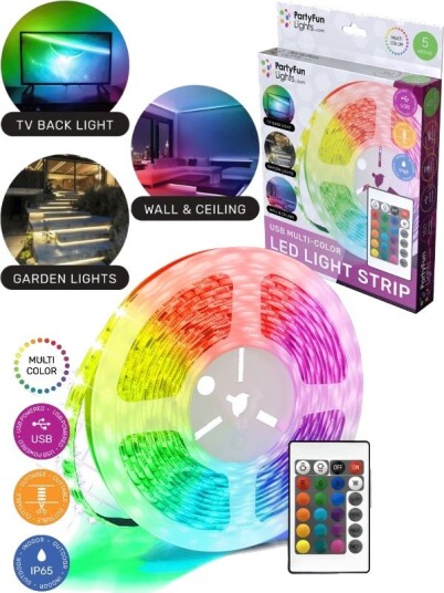 Partyfun Lights Lysslenke Med Flerfarget Led-Lys Og Fjernkontroll 5 Meter Lang Partyfun Lights Lysslenke Med Flerfarget Led-Lys Og Fjernkontroll 5 Meter Lang