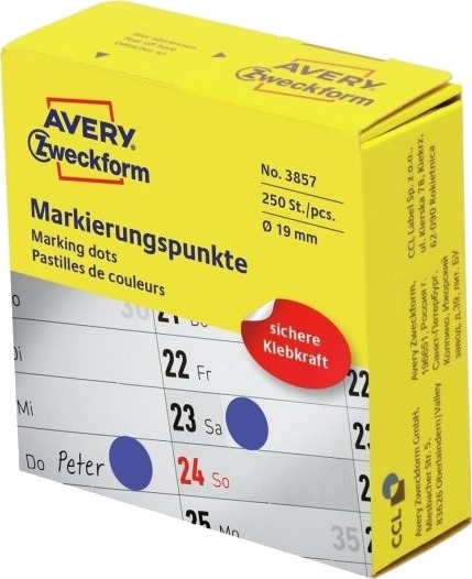 Avery 3857 Blå Rund Permanent Universell Papir 1,9 Cm