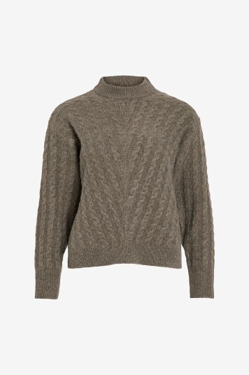 Vila Pullover viRelli Highneck L/S Cable Grå Vila Pullover viRelli Highneck L/S Cable Grå