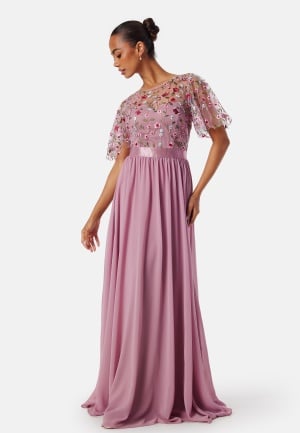 Goddiva Embroidered Bodice Flutter Max Rose S UK10
