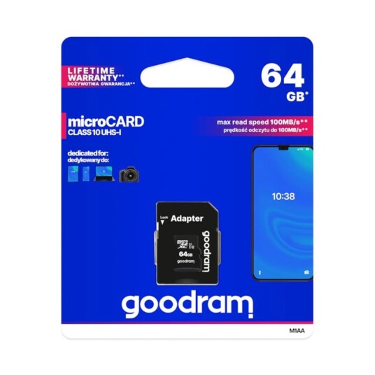 MicroSD kort minnekort 64GB med adapter UHS I klasse 10