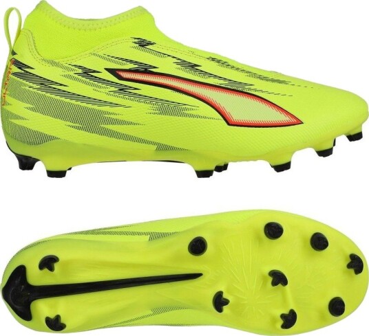 PUMA Ultra 6 Match Laceless + FG/AG Unleashed   Gul/PUMA Svart/rød/Lime Squeeze Barn størrelse 37½