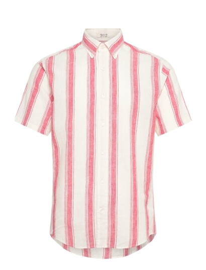 GANT Reg Cotton Linen Stripe Ss Shirt Pink XXXL