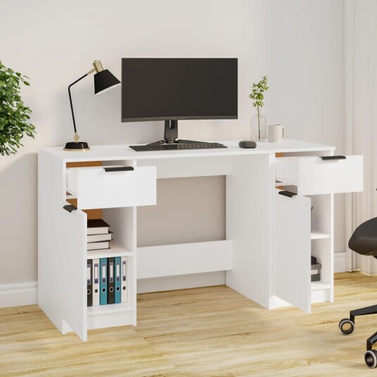 vidaXL Skrivebord med sideskap hvit konstruert tre