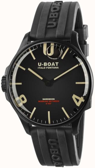 U Boat Herreklokke 8464/B Darkmoon Sort/Gummi Ø44 mm