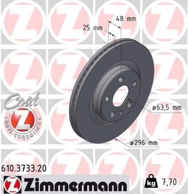 Bremseskive ZIMMERMANN 610.3733.20 Bremseskive ZIMMERMANN 610.3733.20