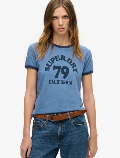 Superdry Beach Graphic Fitted Ringer T   Blue   40