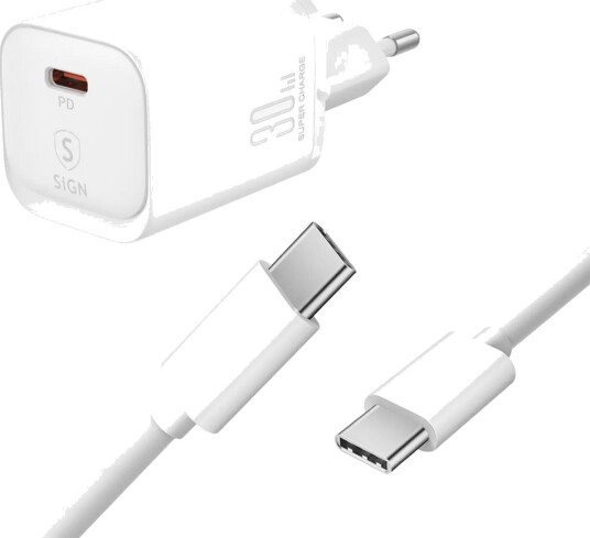 SiGN Motorola 30W hurtiglader med USB-C-kabel, 2m Hvit