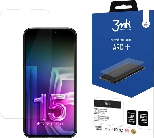 3Mk ARC+ Skjermbeskytter for iPhone 15 - Kant-til-kant Film 0,17 mm