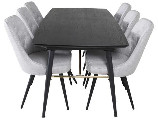 Venture Design Black Veneer & Velvet spisegruppe Svart/svart 6 st stoler & bord 180 x 85 cm