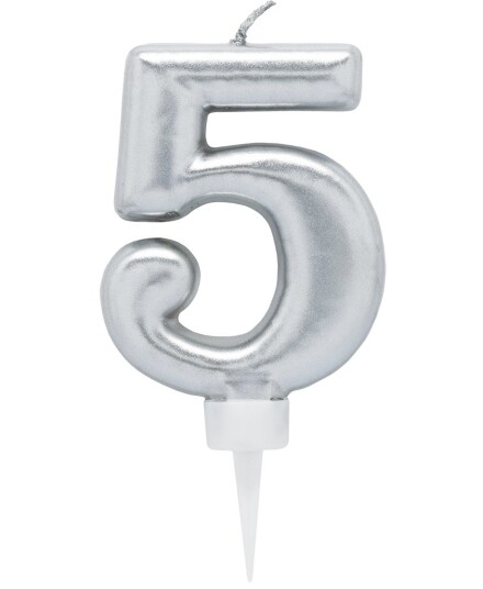 5 Tall Sølvfarget Kakelys 11 cm 5 Tall Sølvfarget Kakelys 11 cm