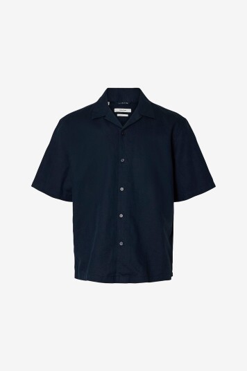 Selected Men Linskjorte Slhrlxclay Linenblend SS Shirt Res Blå