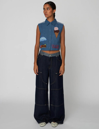 Stella Nova Out Of Office Embroidered Top   Blue   38