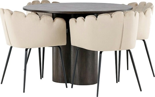 Spisegruppe Venture Home Olivia Ø 110 cm med 4 Limhamn Stoler Fløyel
