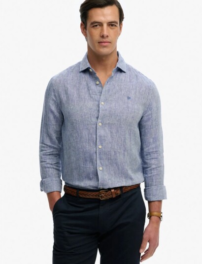 Superdry Riviera L/S Linen Shirt   Blue   XXXL