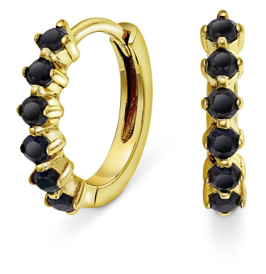 Pan Jewelry, Øreringer i forgylt sølv med sort zirkonia Pan Jewelry, Øreringer i forgylt sølv med sort zirkonia