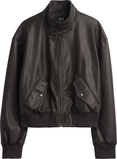 GAP Cropped Leather Bomber Jacket From The Gap Collection DARK BROWN 1 S