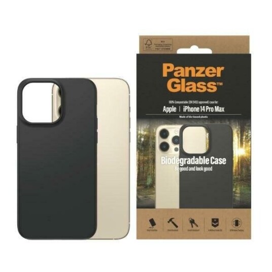 PanzerGlass Biologisk Nedbrytbart Deksel for iPhone 14 Pro Max - 100% Plantebasert - Svart